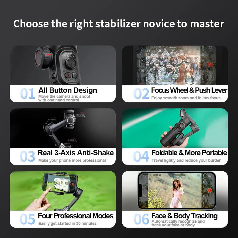 AOCHUAN 3-Axis Handheld Gimbal Stabilizer for Smartphone with Fill