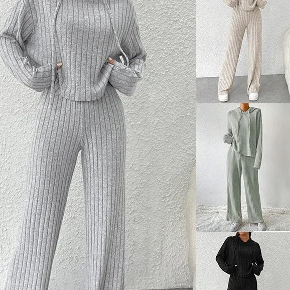 Solid Color 2 Piece Sets Women Outfit Hooded Top And High Waist Long Pant Sets Fashion Slim Ladies Suits 2023 Autumn Winter New