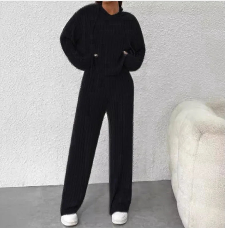 Solid Color 2 Piece Sets Women Outfit Hooded Top And High Waist Long Pant Sets Fashion Slim Ladies Suits 2023 Autumn Winter New