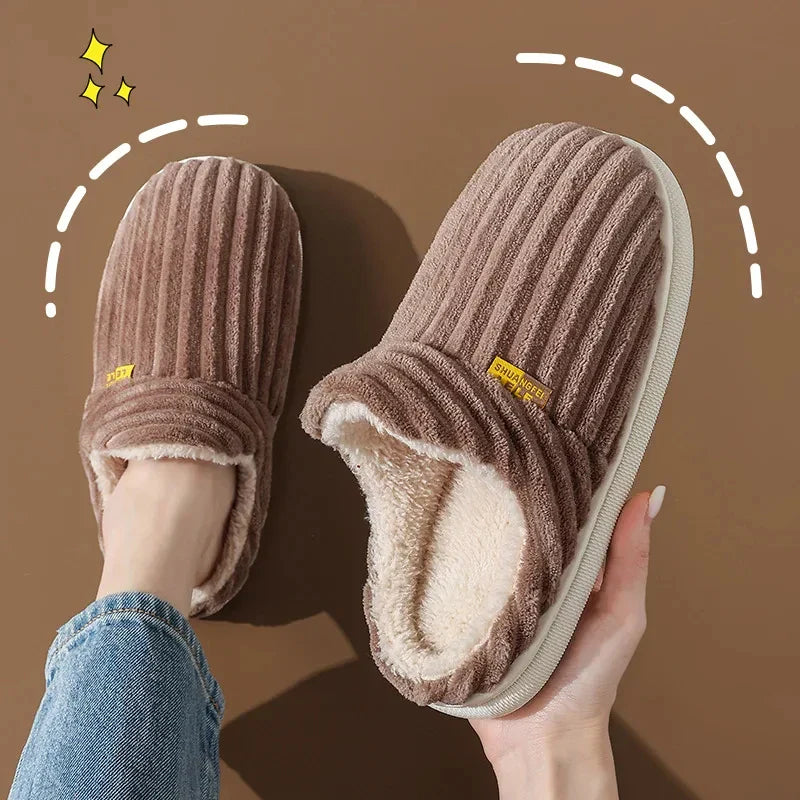 Women's Fur Plush Slippers | Men's Winter Furry Fashion Cozy Warm Ankle Plush Slides | Soft Sole Indoor Cotton Shoes