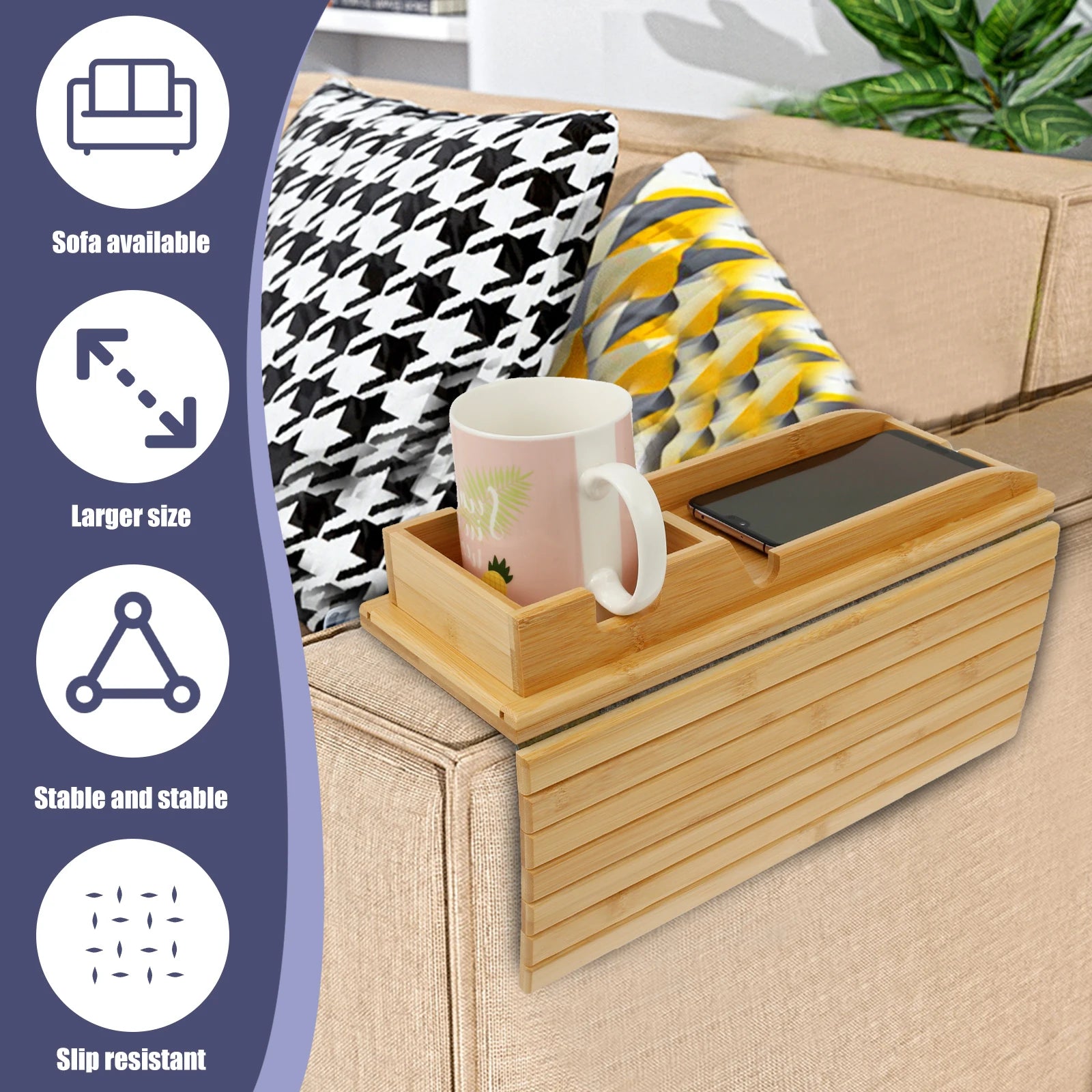 SipEase™ Wooden Couch Cup Holder – Spill-Free Relaxation