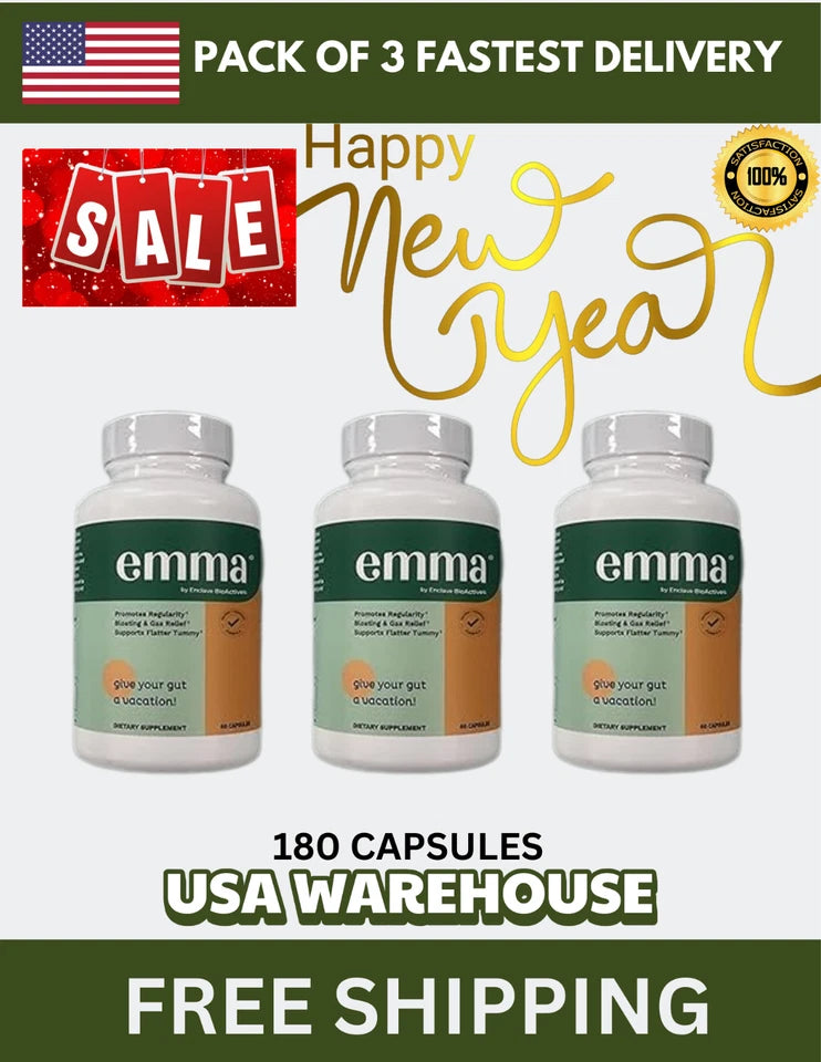 Emma Gut Health Supplement – 180 Capsules (3 Pack) | Digestive Wellness Formula for Gut Balance, Microbiome Support & Daily Digestive Care